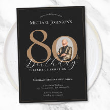 Elegant Black Gold Surprise Photo 80th Birthday