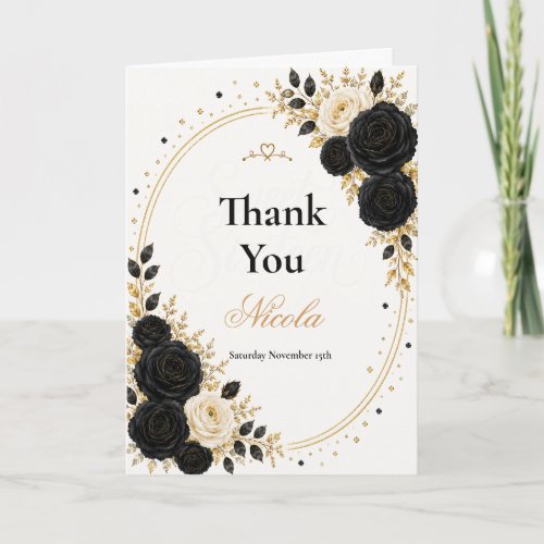 Elegant Black Gold Sweet Sixteen Thank You Card