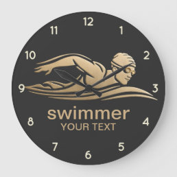 Elegant Black Gold Swimmer Swimming Pool Water  Large Clock