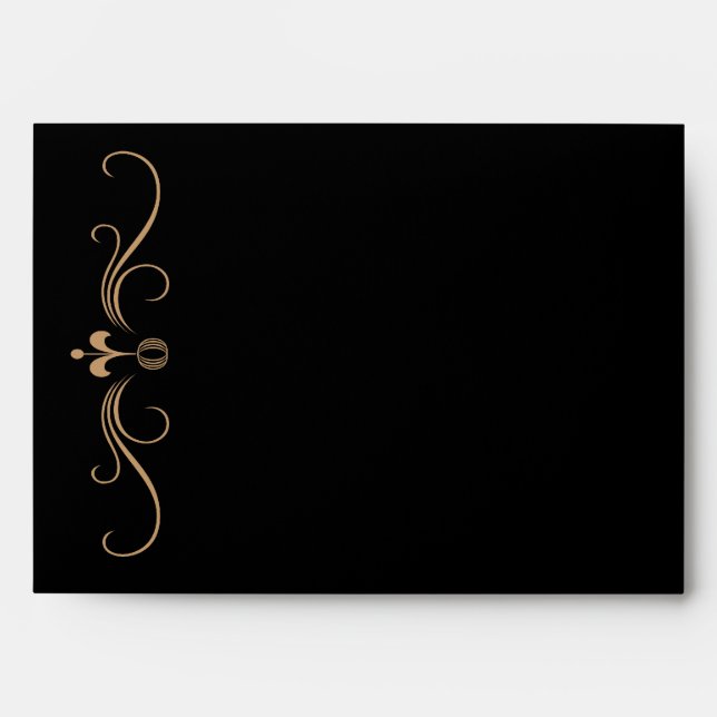 Elegant Black & Gold Swirl Envelopes (Front)