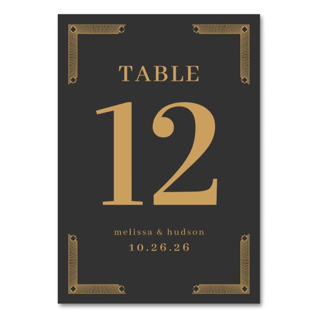 Elegant Black Gold Table Number (Front)