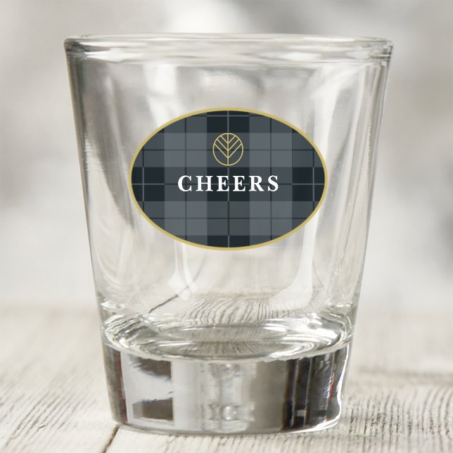 Elegant Black Gold Tartan Personalized Shot Glass (Creator Uploaded)