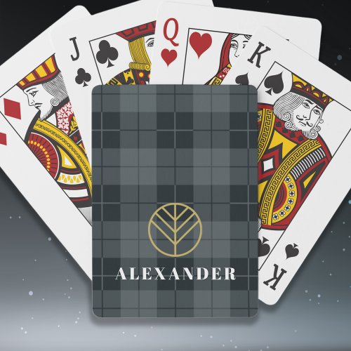 Elegant Black Gold Tartan Plaid Monogram Poker Cards