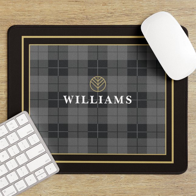 Elegant Black Gold Tartan Plaid Monogrammed Mouse Pad (Creator Uploaded)