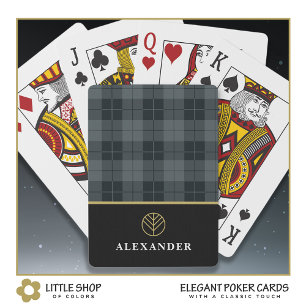 Elegant Black Gold Tartan Plaid Monogrammed Poker Cards
