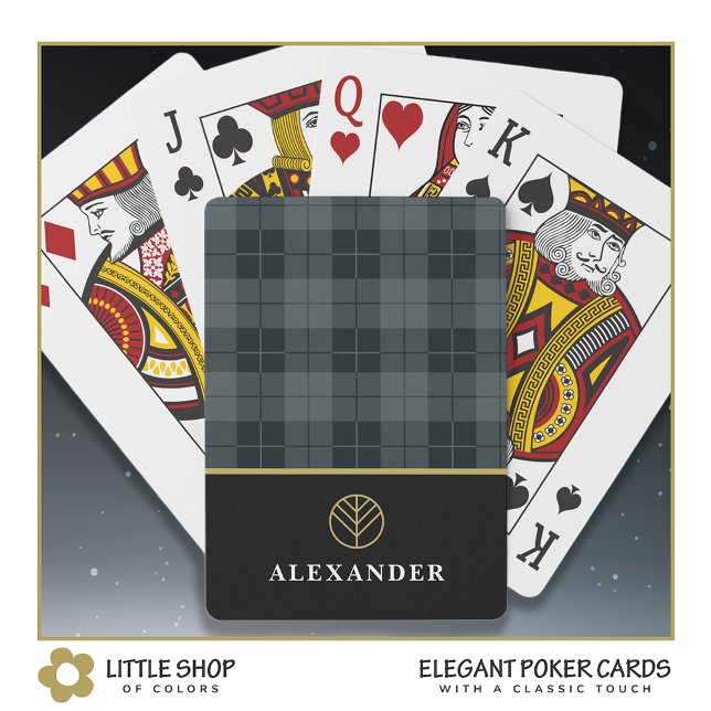Elegant Black Gold Tartan Plaid Monogrammed Poker Cards (Creator Uploaded)