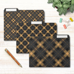 Elegant Black Gold Tartan Plaid Patterns File Folder