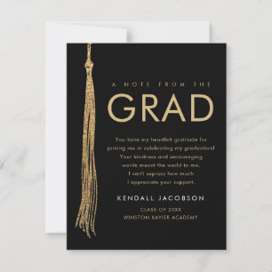 Elegant Black & Gold Tassel Graduation Custom Thank You Card