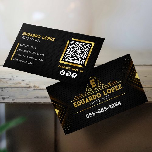 Elegant Black  Gold Tattoo Artist Connect with us Business Card