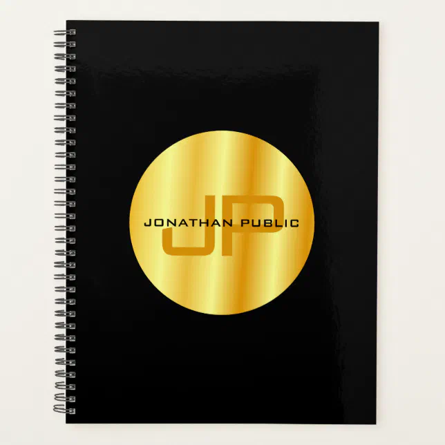 Elegant Black Gold Template Trendy Monogram Planner | Zazzle