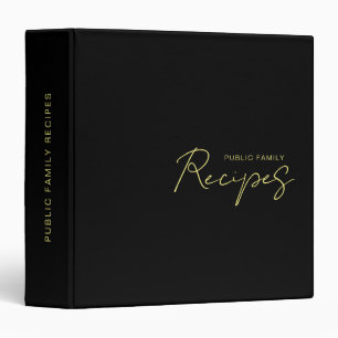 Elegant Black Gold Template Typography Recipe 3 Ring Binder