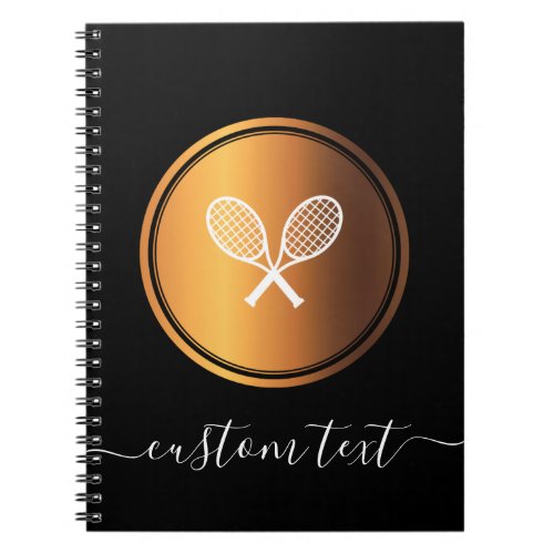 Elegant Black Gold Tennis Rackets Add Custom Text Notebook