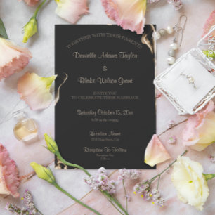 Elegant Black & Gold Text Flame Wedding Invitation