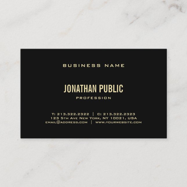 Elegant Black Gold Text Font Modern Plain Luxury Business Card (Front)