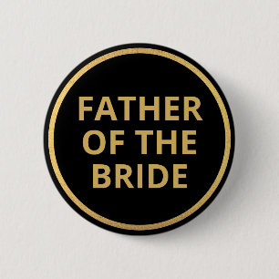 Elegant Black Gold Text Wedding Father of Bride Button