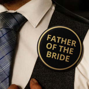 Elegant Black Gold Text Wedding Father of Bride Button