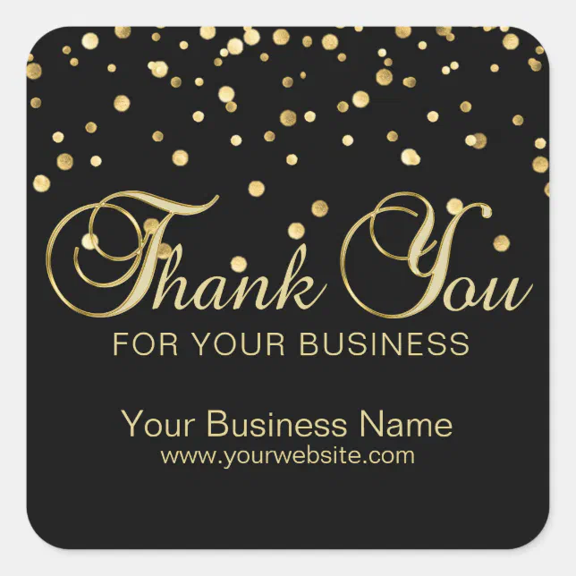 Elegant Black Gold Thank You For Your Business Square Sticker | Zazzle