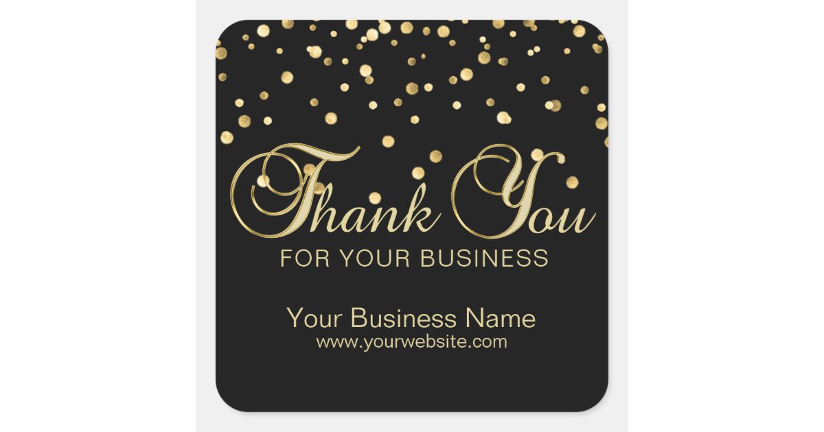 Elegant Black Gold Thank You For Your Business Square Sticker | Zazzle
