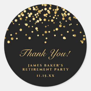 Elegant Black Gold Thank You Retirement Party  Classic Round Sticker