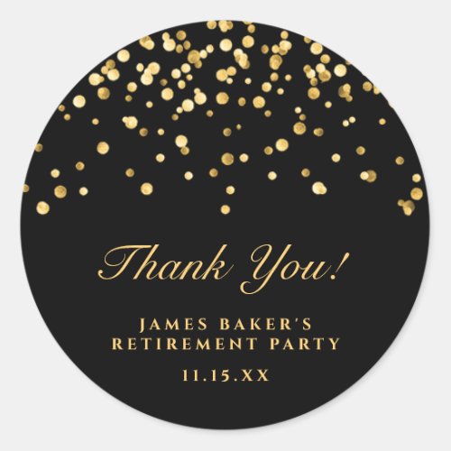 Elegant Black Gold Thank You Retirement Party  Classic Round Sticker