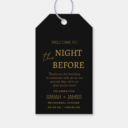 Elegant Black  Gold the Night Before Wedding  Gift Tags