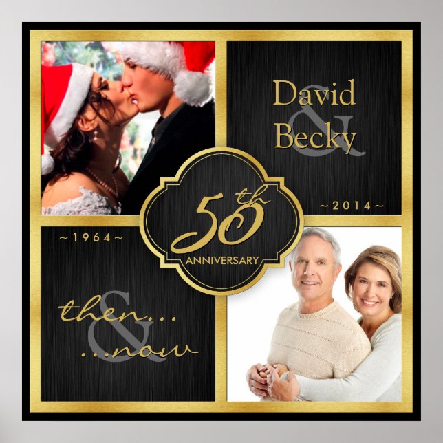 Elegant black & gold then and now 50th anniversary poster (Front)