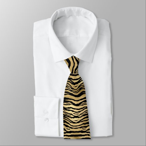 elegant black gold tiger print pattern tiled neck tie