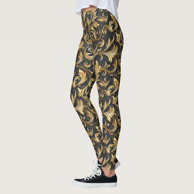 Elegant black gold tiled pattern  leggings (Left)