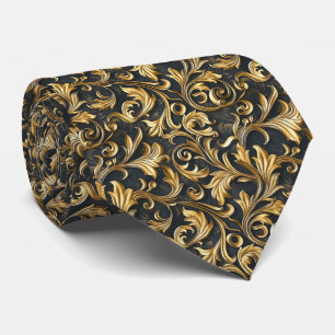 Elegant black gold tiled pattern  neck tie