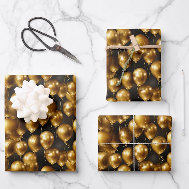 Elegant black gold tiled pattern wrapping paper sheets (Front)