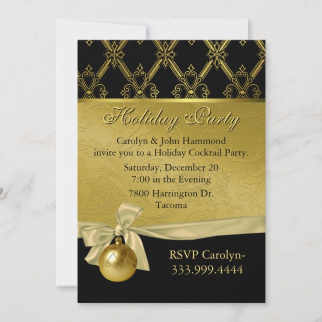 Elegant Black & Gold Tone Holiday Party Invitation (Front)