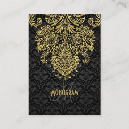Customizable Elegant Black &amp; Gold Tones Floral Damasks Business Cards
