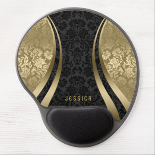 Elegant Black & Gold Tones Floral Damasks Gel Mouse Pad