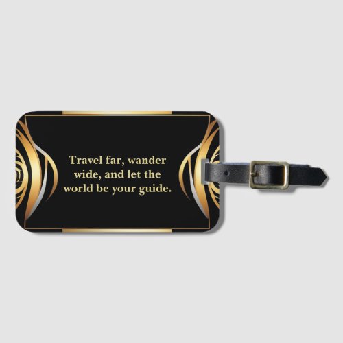 Elegant Black  Gold Travel Quote Luggage Tag