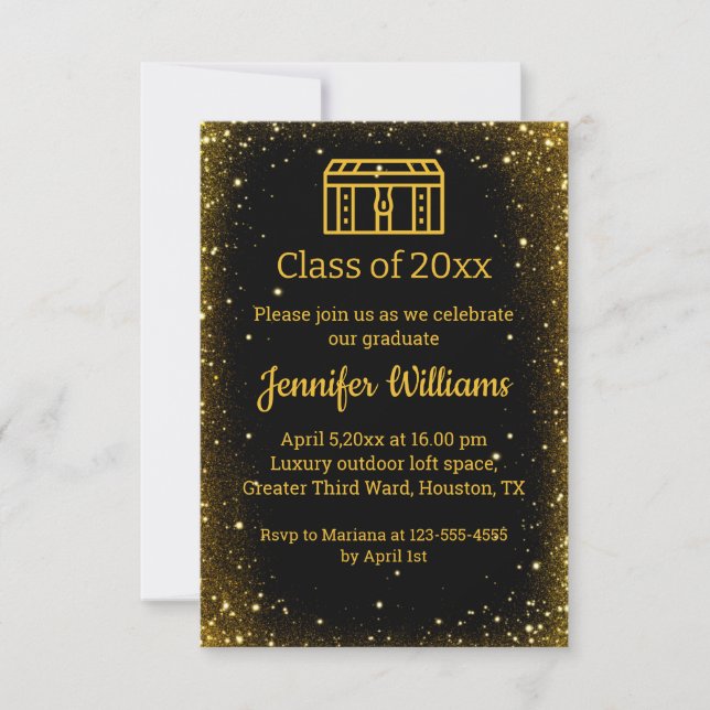 elegant black gold trunk glitters graduation 2026 invitation (Front)