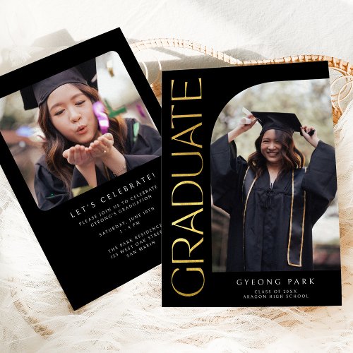 Elegant Black Gold Type Arch Graduation Photo Announcement