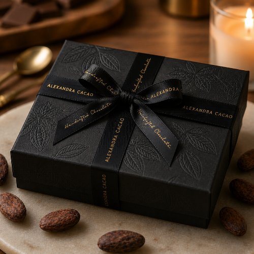Elegant Black Gold Typography Chocolate Satin Ribb Ribbon