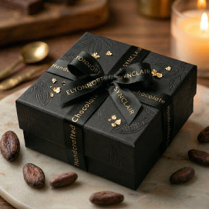 Elegant Black Gold Typography Chocolate Satin Ribbon