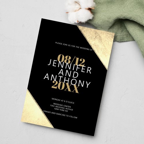 Elegant black gold typography geometric wedding  invitation