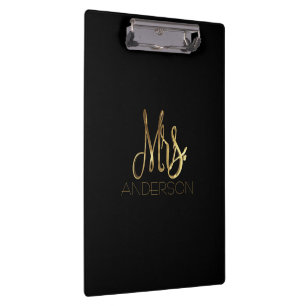 Elegant Black Gold Typography Mrs. Family Name Clipboard