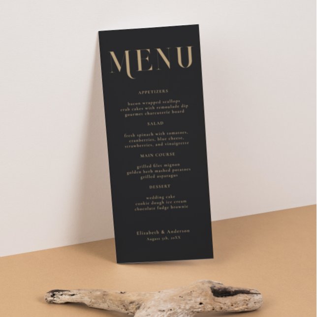 Elegant Black Gold Typography Wedding Dinner Menu (Creator Uploaded)