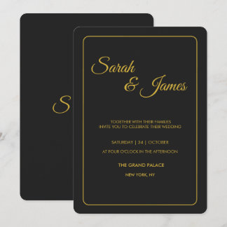 Elegant Black & Gold Typography Wedding Invitation