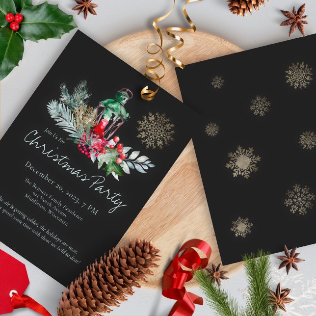 Elegant Black Gold Unique Modern Christmas Party Invitation (Creator Uploaded)