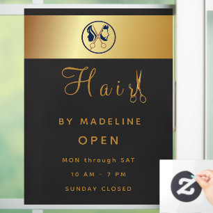 Elegant Black & Gold Unisex Hair Salo Window Cling