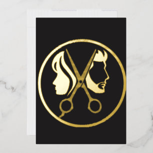 Elegant Black & Gold Unisex Hair Salon Business Foil Holiday Card