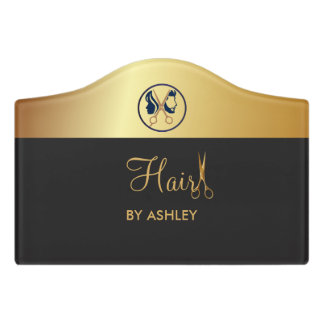 Elegant Black & Gold Unisex Hair Salon Door Sign