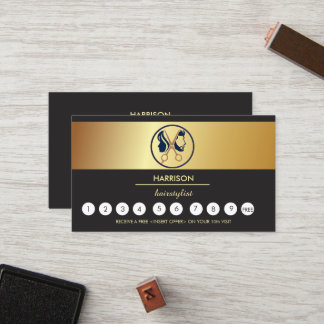 Elegant Black & Gold Unisex Hair Salon Loyalty Card