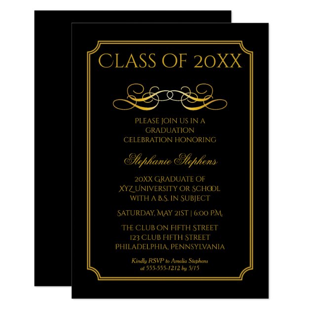 Elegant Black | Gold University Graduation Party Invitation