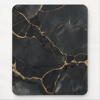 Elegant Black Gold Veins Office Mouse Pad