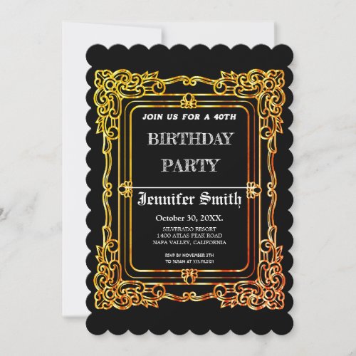 Elegant black gold vintage 40th birthday invitatio invitation